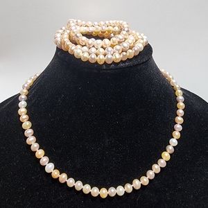 Freshwater Pearl Necklace and Bracelet set, Sterling Silver Clasp
